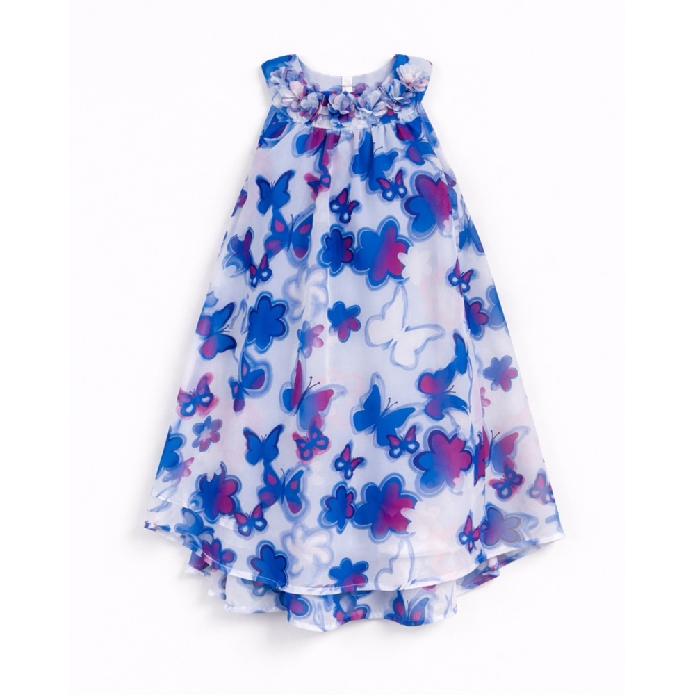 Blueberi Boulevard Blue Purple Floral Butterfly Flowy Tulle Spring Dress Girls 6
